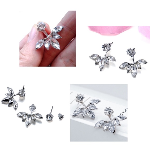 Silver & Crystal Earring Studs w/Matching Jackets - Picture 7 of 8